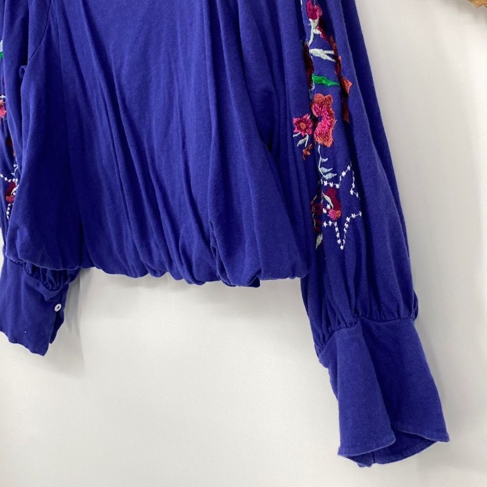 Free People Embroidered Balloon Sleeve Lita Boho Blouse Pullover Small - Picture 7 of 16